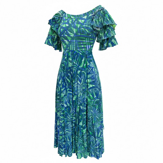 (Size 10) Hand-Painted Triple-Flare Sleeved Dress