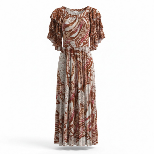 (Size 26) Hand-Painted Triple-Flare Sleeved Dress