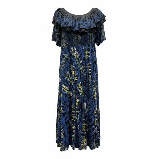 (Size 22) Hand-Painted Frilled-Neck Dress