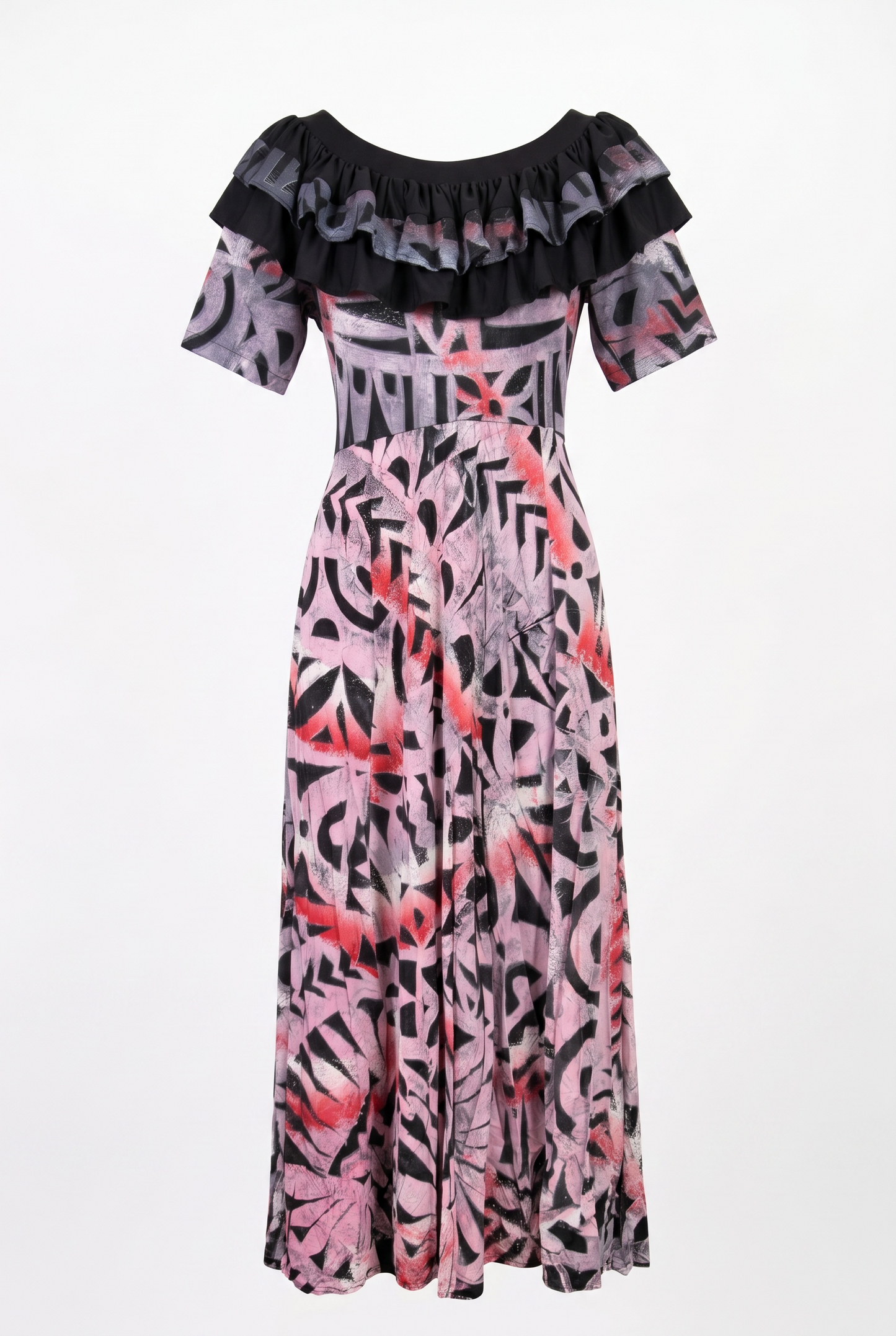 (Size 18) Hand-Painted Frilled-Neck Dress