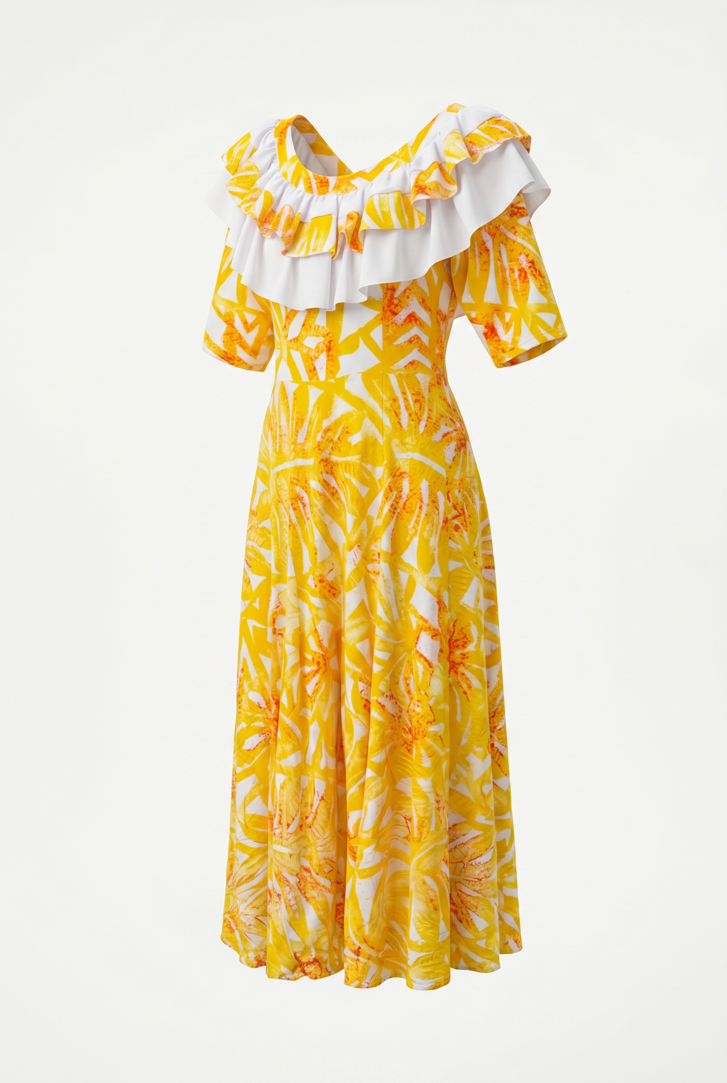 (Size 24) Hand-Painted Frilled-Neck Dress
