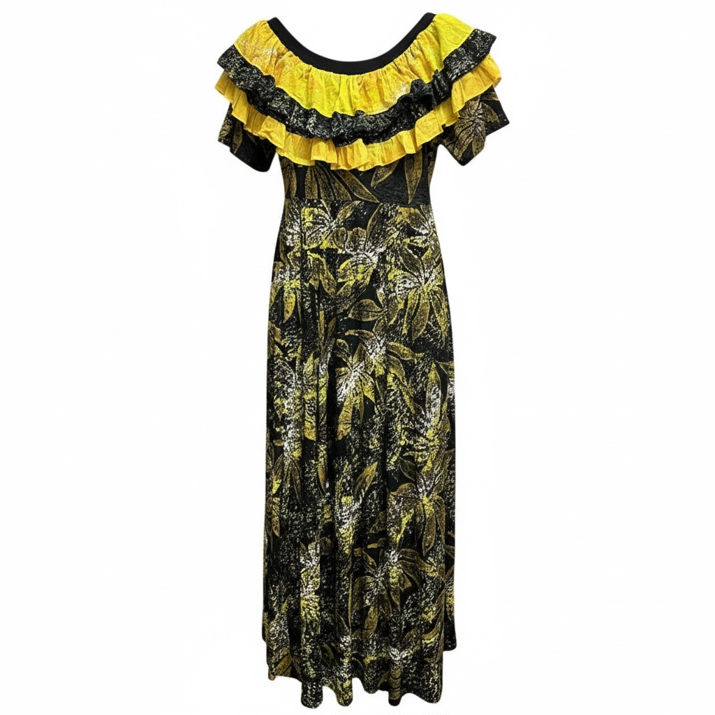 Hand-Painted Frilled-Neck Dress