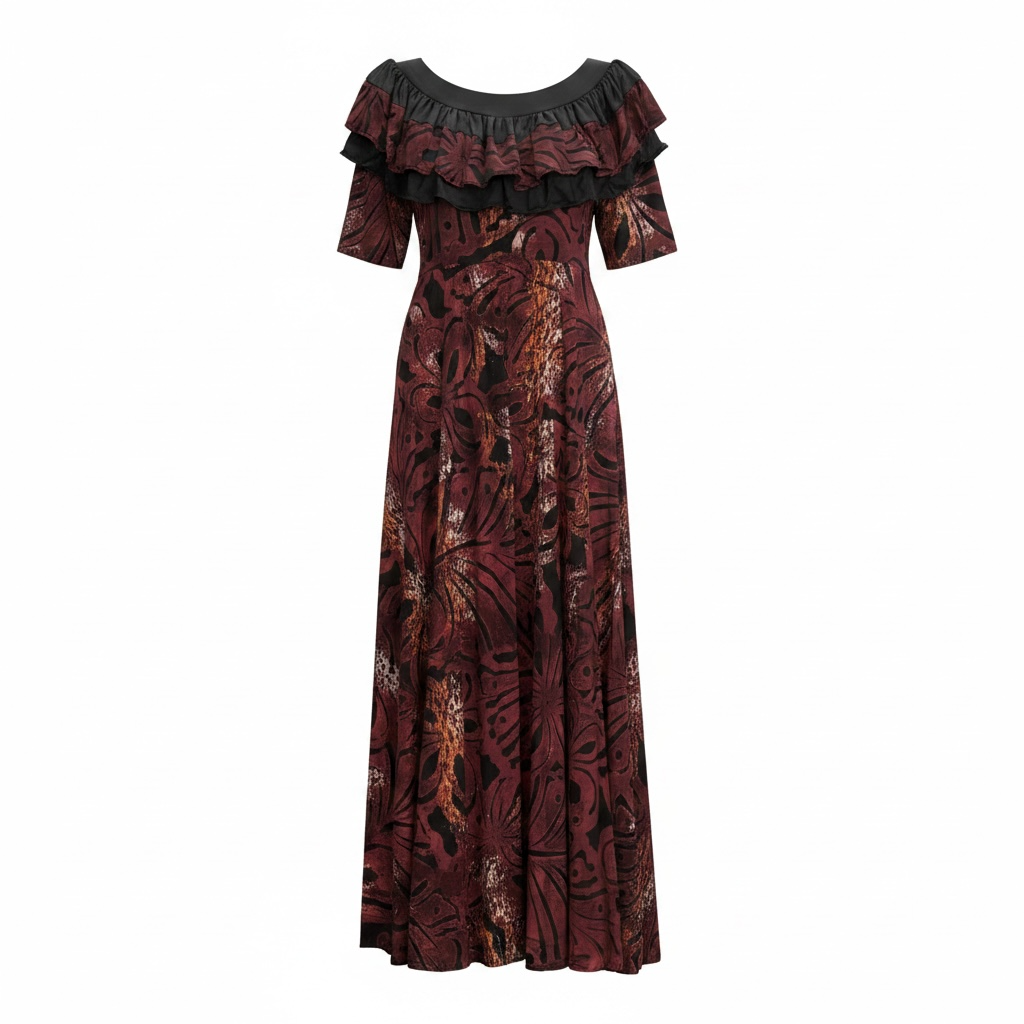 (Size 20) Hand-Painted Frilled-Neck Dress