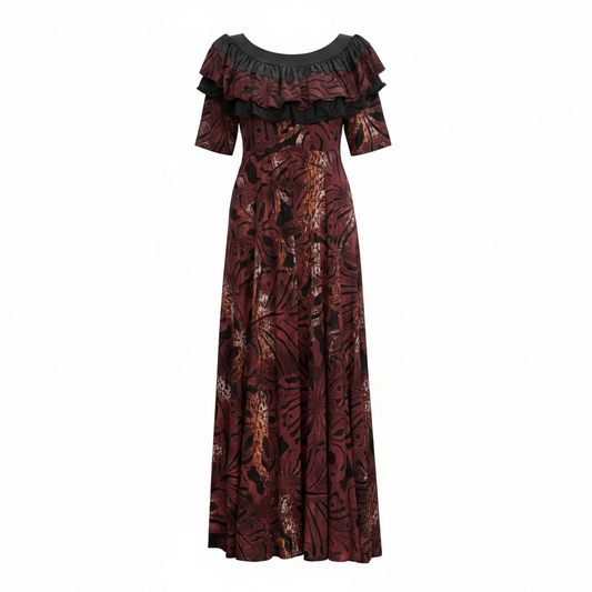 (Size 20) Hand-Painted Frilled-Neck Dress