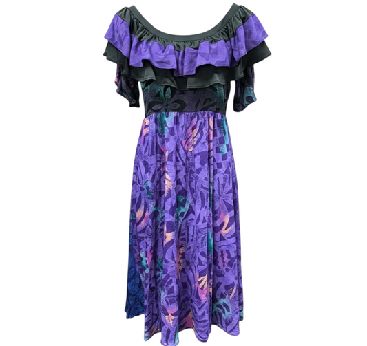 (Size 14) Hand-Painted Frilled-Neck Dress