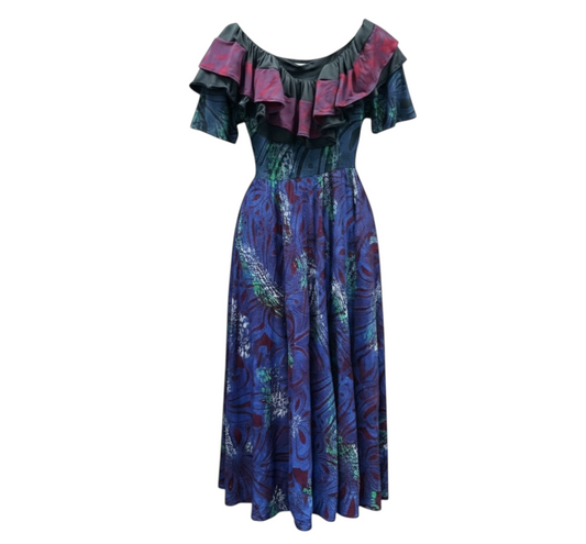 (Size 16) Hand-Painted Frilled-Neck Dress