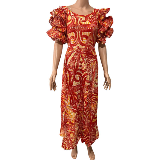 (Size 22) Hand-Painted Triple-Flare Sleeved Dress