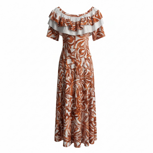 (Size 20) Hand-Painted Frilled-Neck Dress