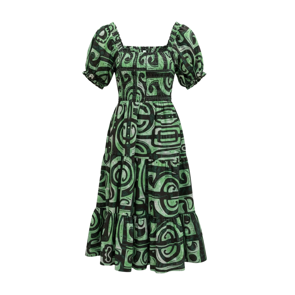 Emerald Geo Smocked Maxi Dress