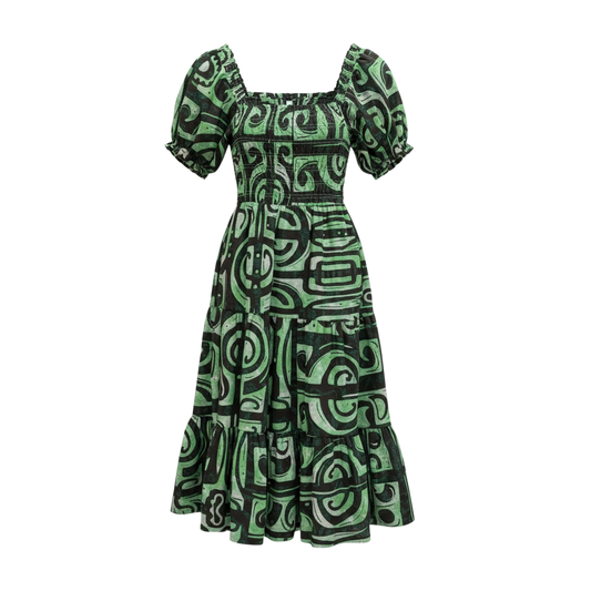 Emerald Geo Smocked Maxi Dress