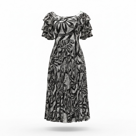 (Size 16) Hand-Painted Triple-Flare Sleeved Dress