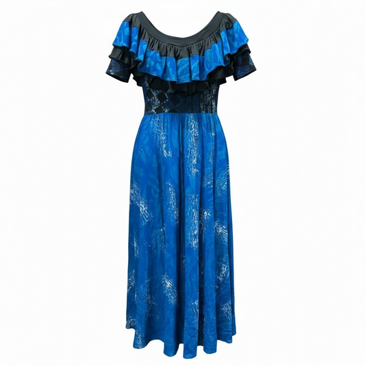 (Size 10) Hand-Painted Frilled-Neck Dress