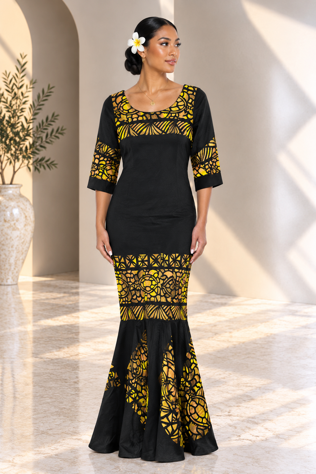 Hand-Painted Black Mermaid Dress (Size 16)