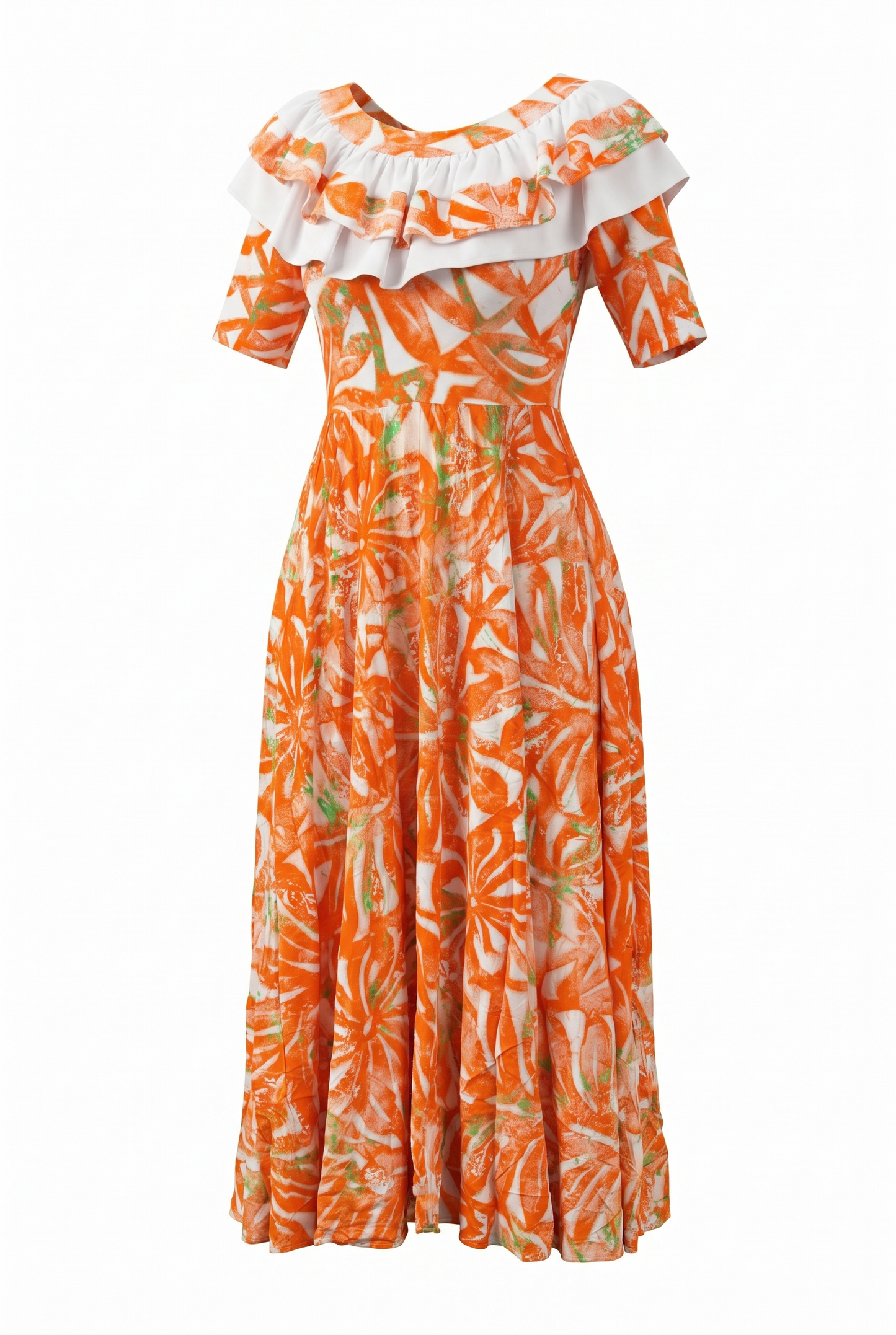 (Size 12) Hand-Painted Frilled-Neck Dress