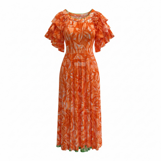 (Size 24) Hand-Painted Triple-Flare Sleeved Dress