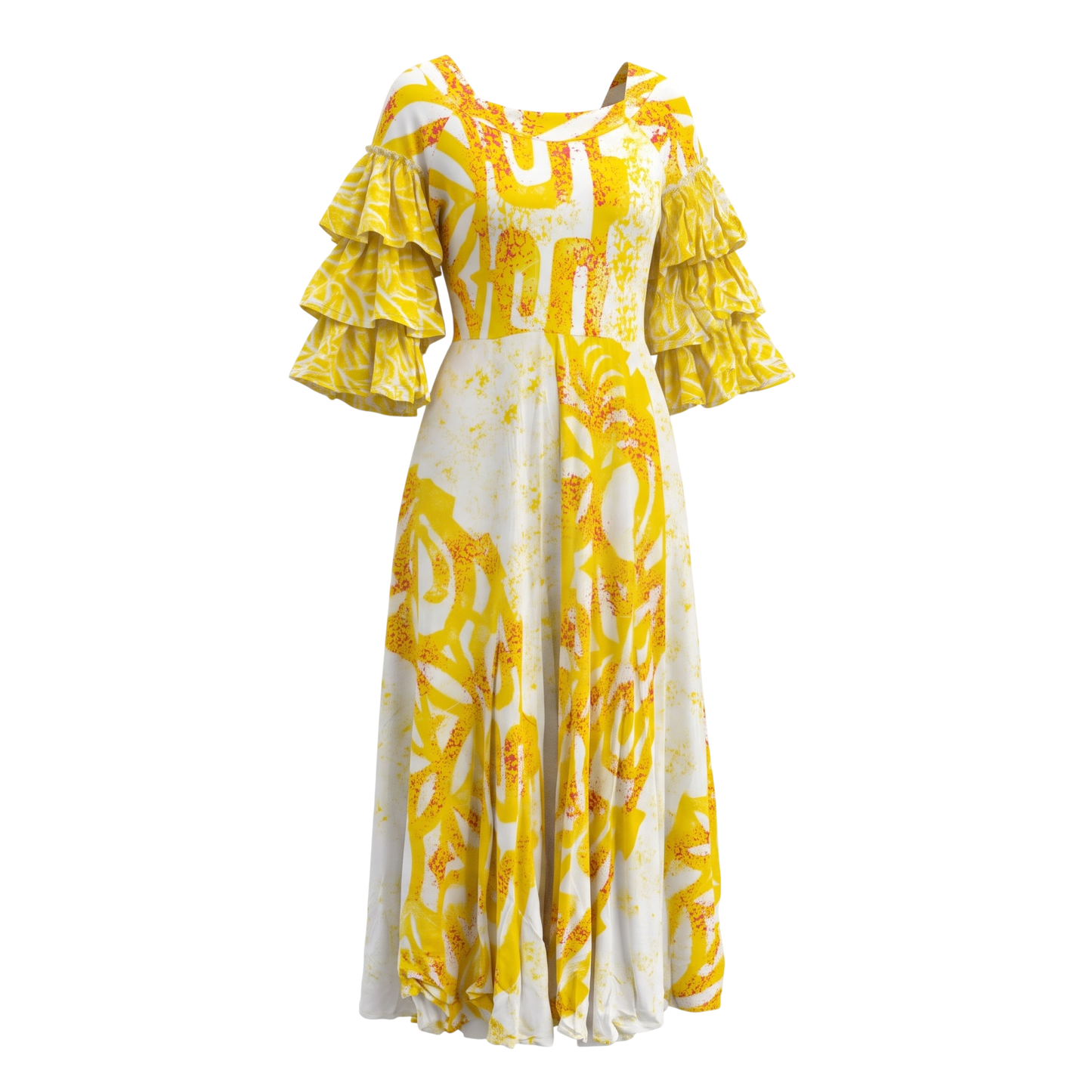 (Size 14) Hand-Painted Triple-Flare Sleeved Dress