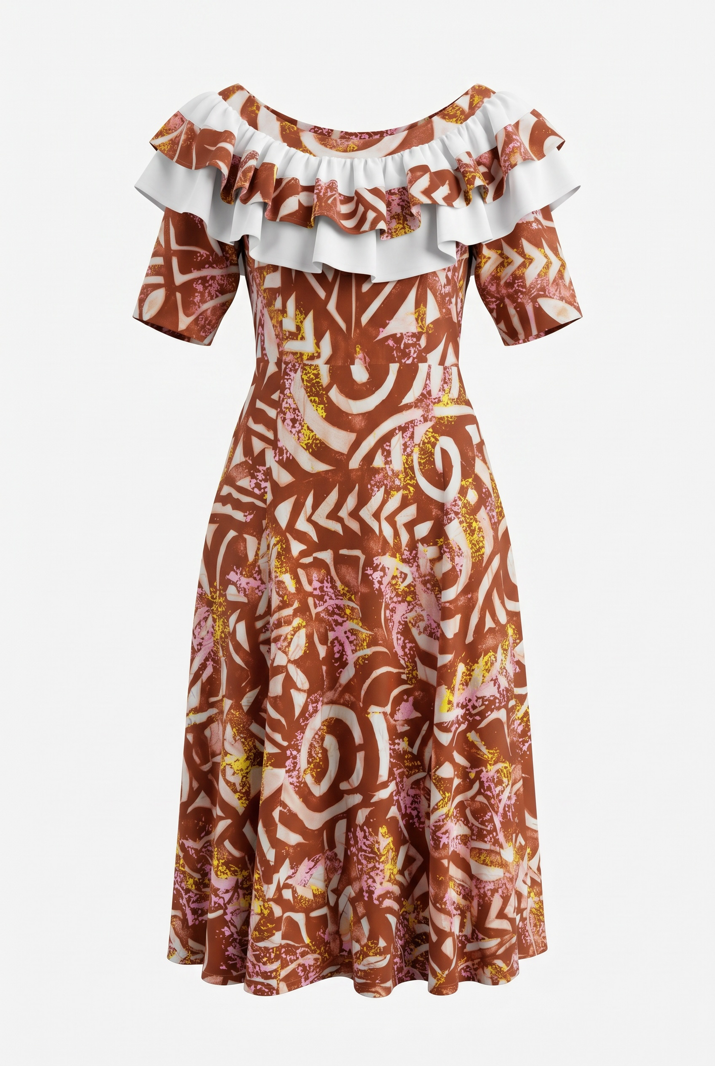 (Size 18) Hand-Painted Frilled-Neck Dress