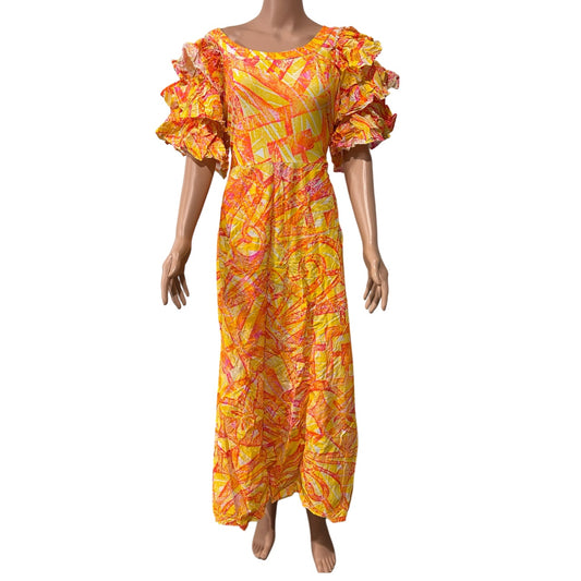 (Size 20) Hand-Painted Triple-Flare Sleeved Dress