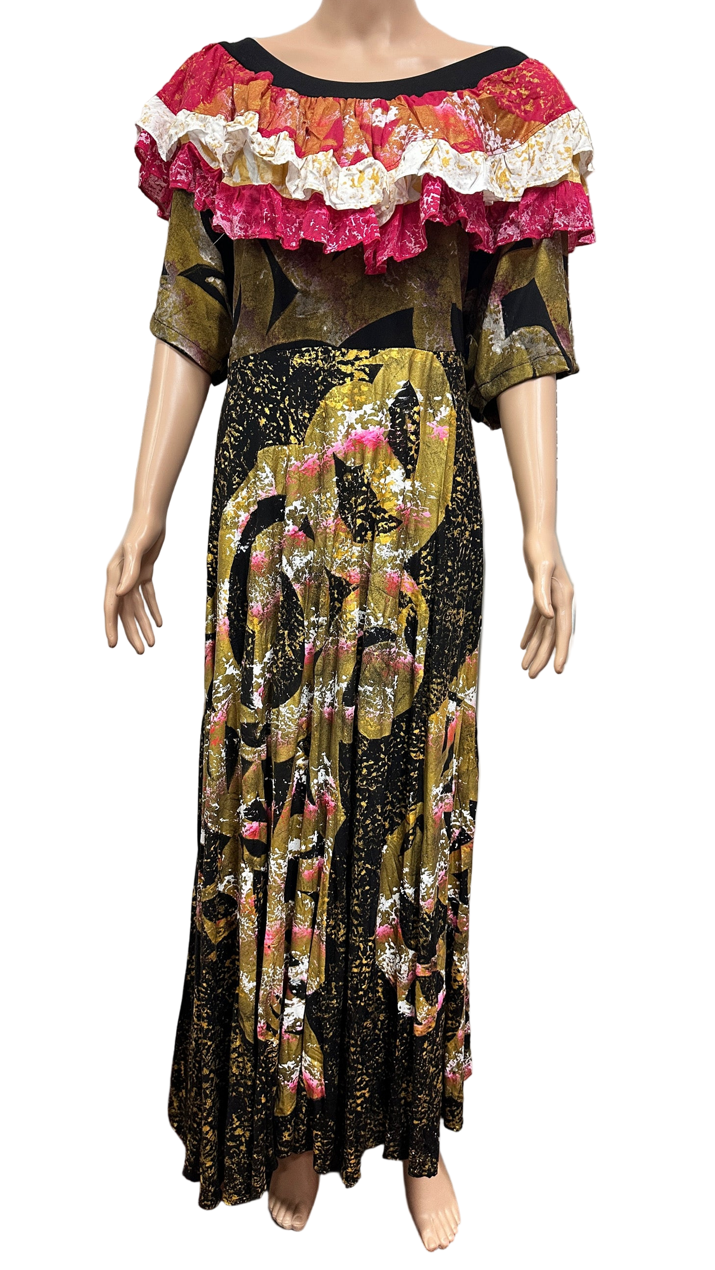 (Size 26) Hand-Painted Frilled-Neck Dress