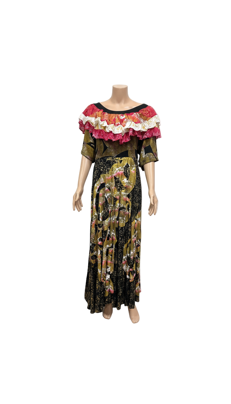 (Size 26) Hand-Painted Frilled-Neck Dress