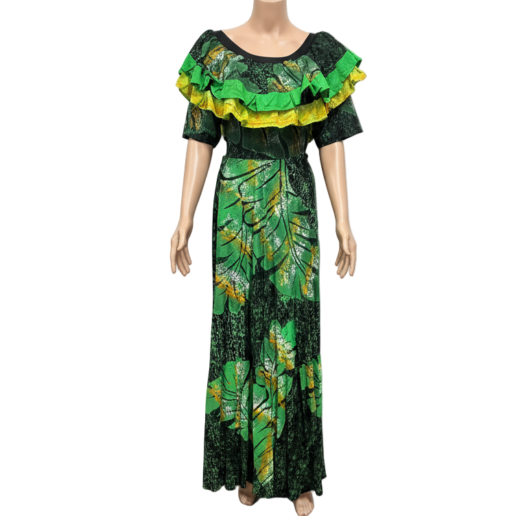 (Size 20) Hand-Painted Frilled-Neck Dress