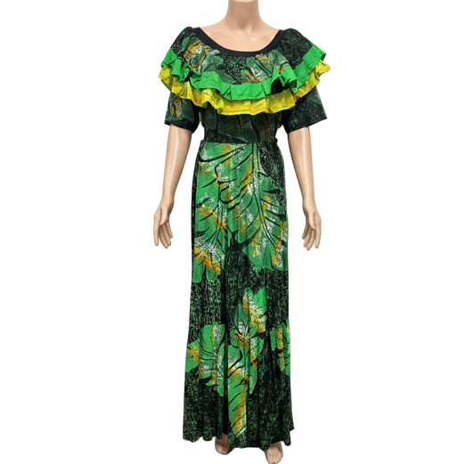 (Size 20) Hand-Painted Frilled-Neck Dress