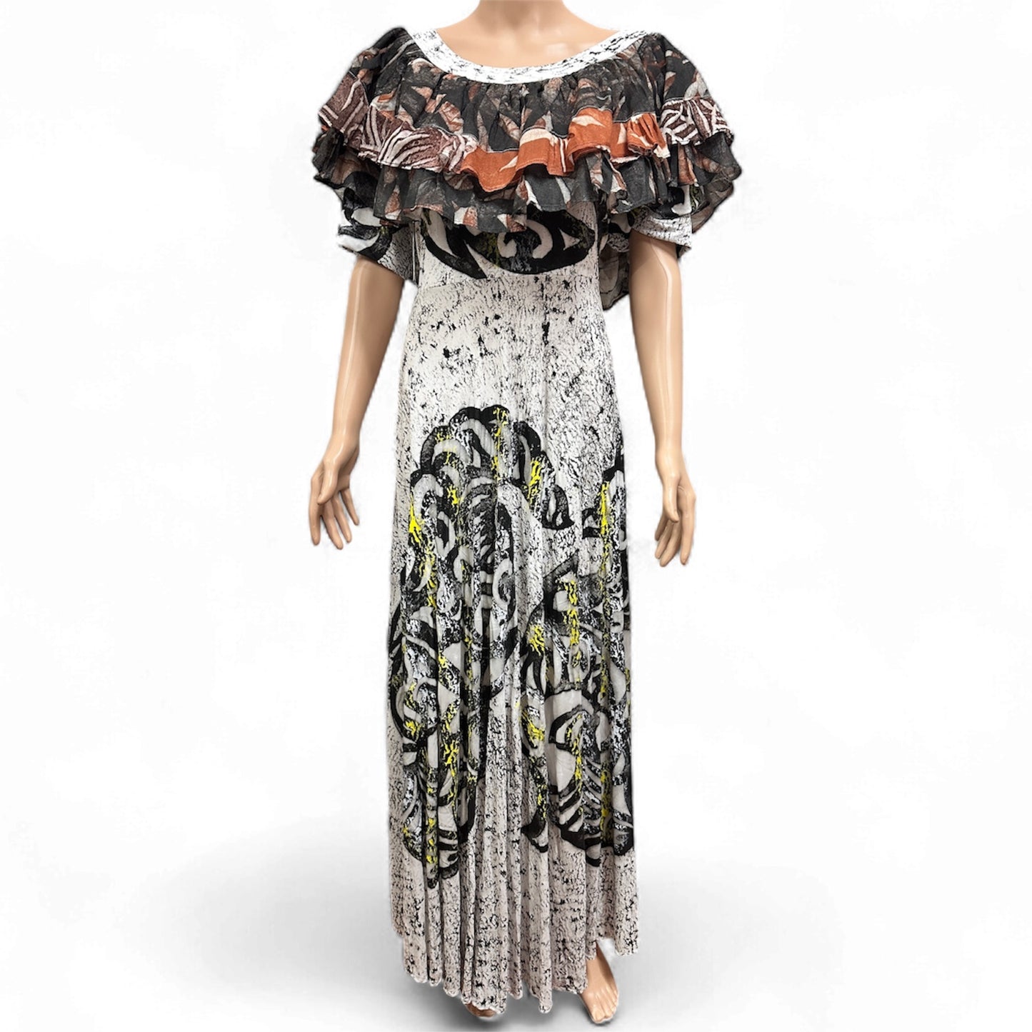 (Size 20) Hand-Painted Frilled-Neck Dress