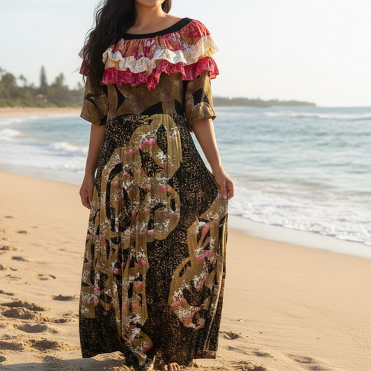 (Size 26) Hand-Painted Frilled-Neck Dress