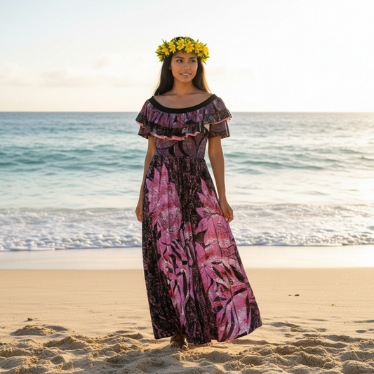 Hand-Painted Frilled-Neck Dress