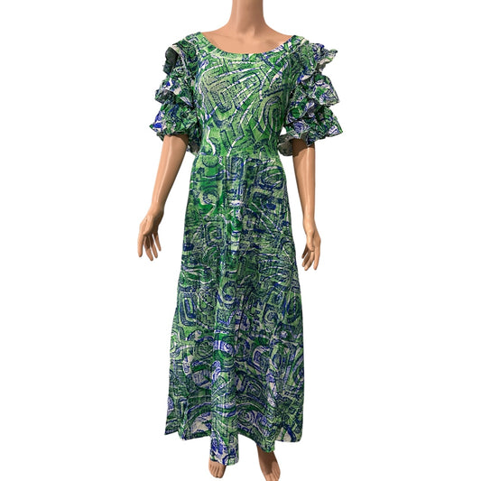 (Size 20) Hand-Painted Triple-Flare Sleeved Dress