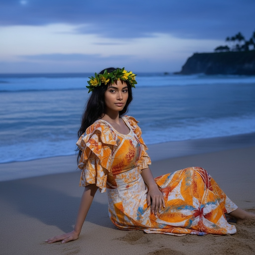 (Size 20) Hand-Painted Triple-Flare Sleeved Dress