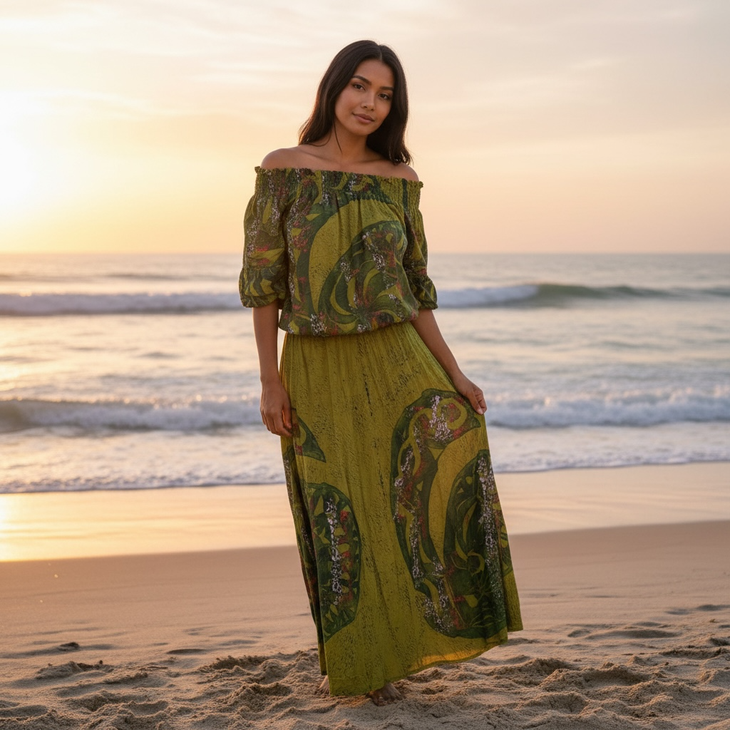 (Size 16) Hand-Painted Waist-band Dress