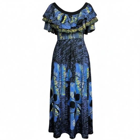 Hand-Painted Frilled-Neck Dress