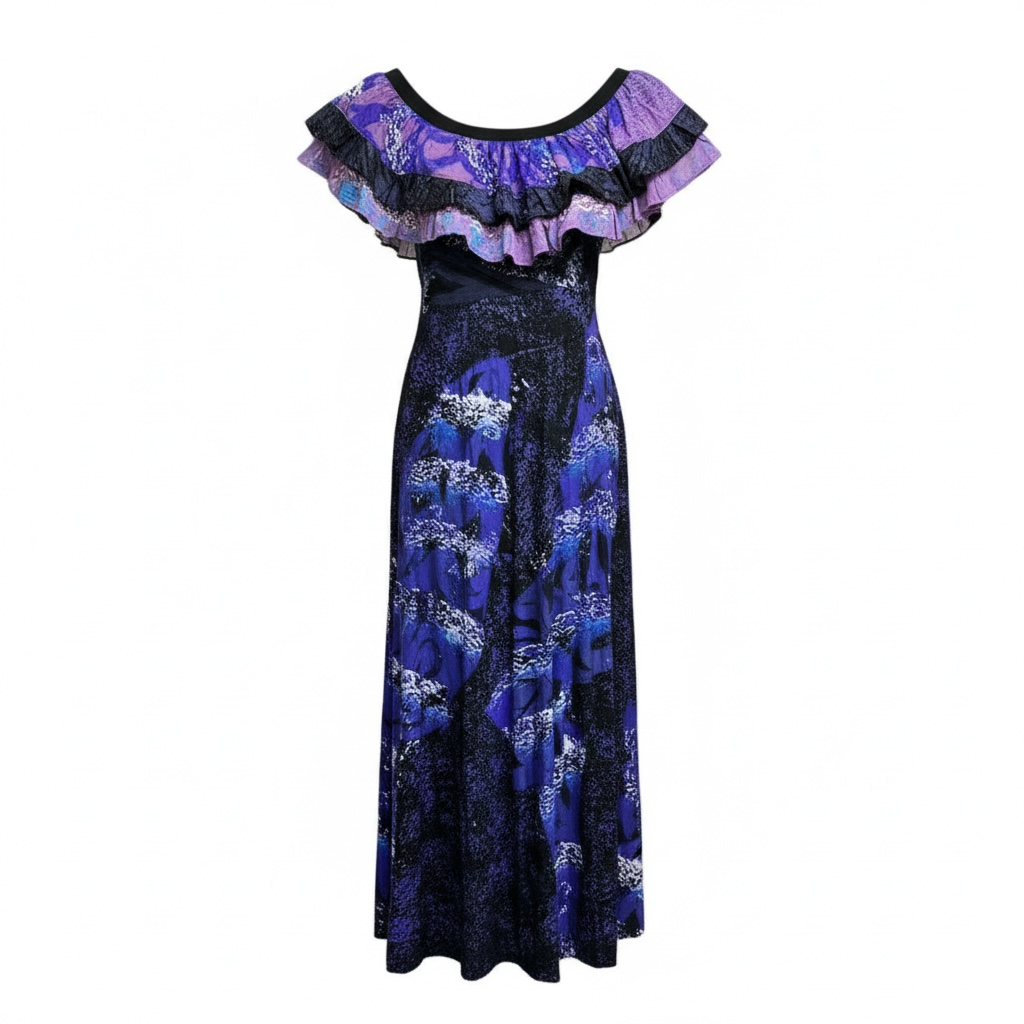 Hand-Painted Frilled-Neck Dress