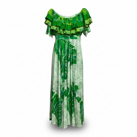 Hand-Painted Frilled-Neck Dress