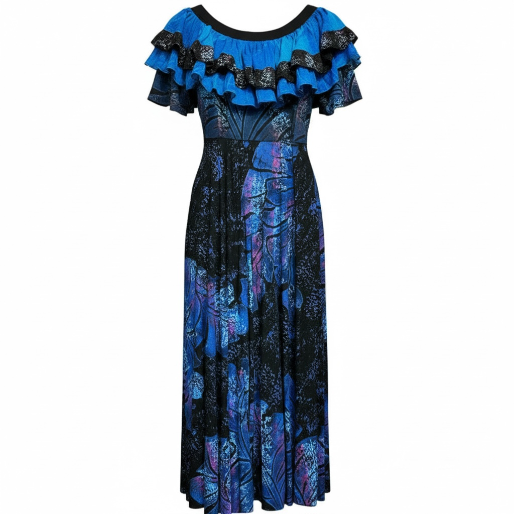 Hand-Painted Frilled-Neck  Dress