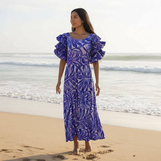 (Size 26) Hand-Painted Triple-Flare Sleeved Dress