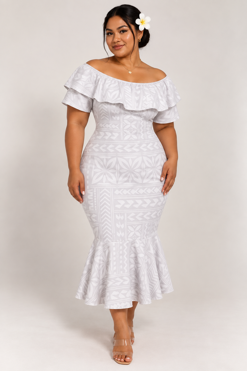 Frilled Neck Mermaid White Dress