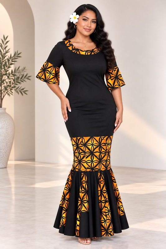 Hand-Painted Black Mermaid Dress (Size 22)