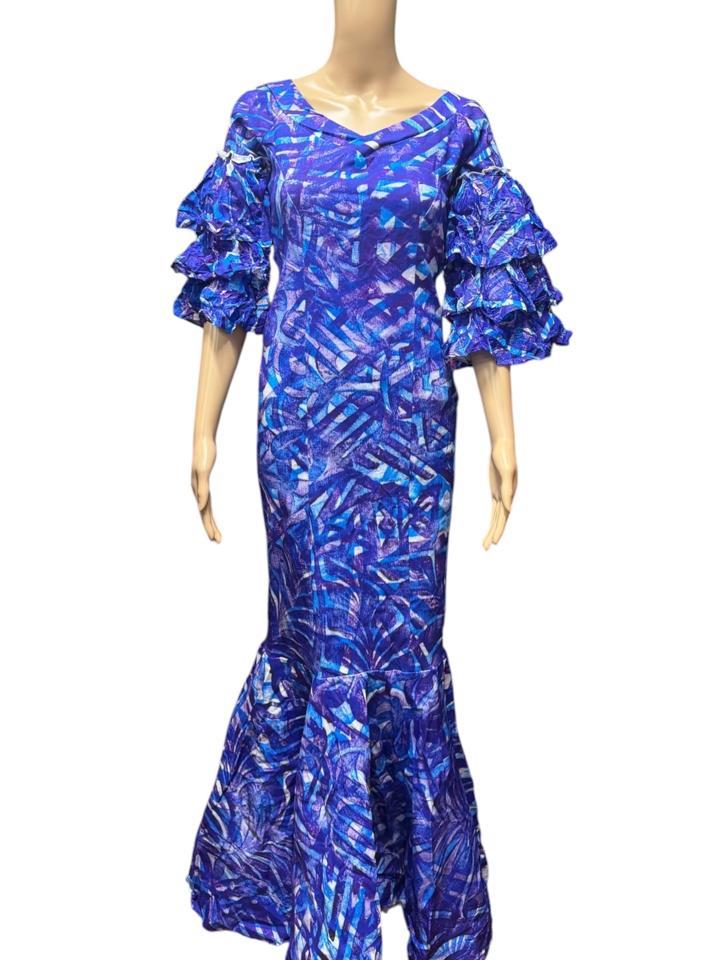 (Size 14) Hand-Painted Frilled-Neck Dress