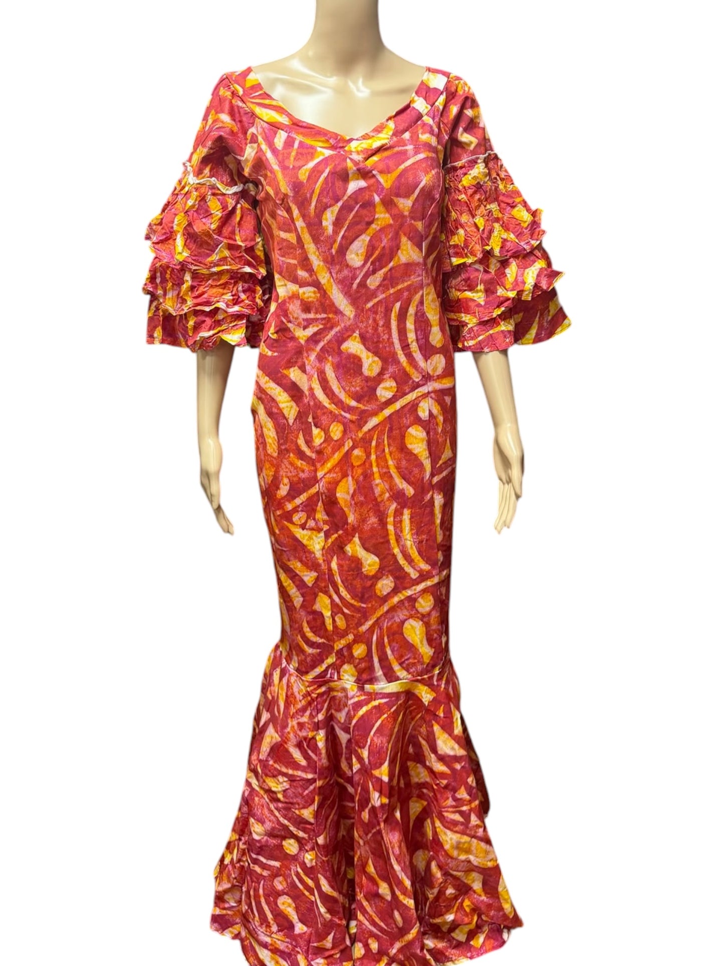 (Size 16) Hand-Painted Frilled-Neck Dress