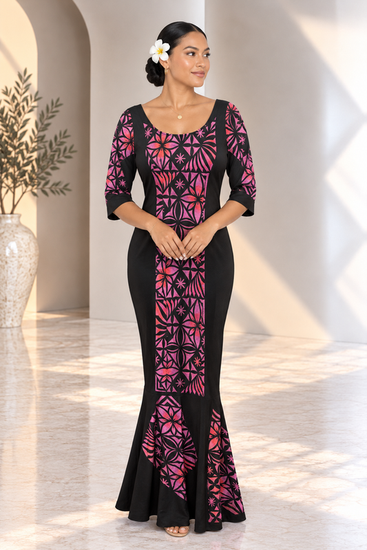 Hand-Painted Black Mermaid Dress (Size 14)