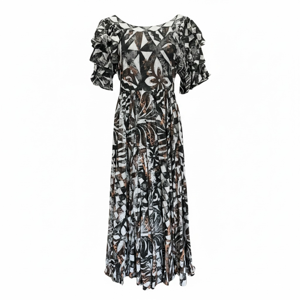 (Size 10) Hand-Painted Triple-Flare Sleeved Dress
