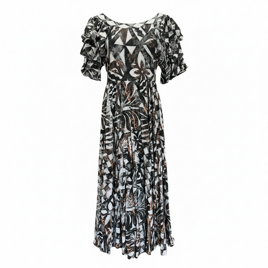 (Size 10) Hand-Painted Triple-Flare Sleeved Dress