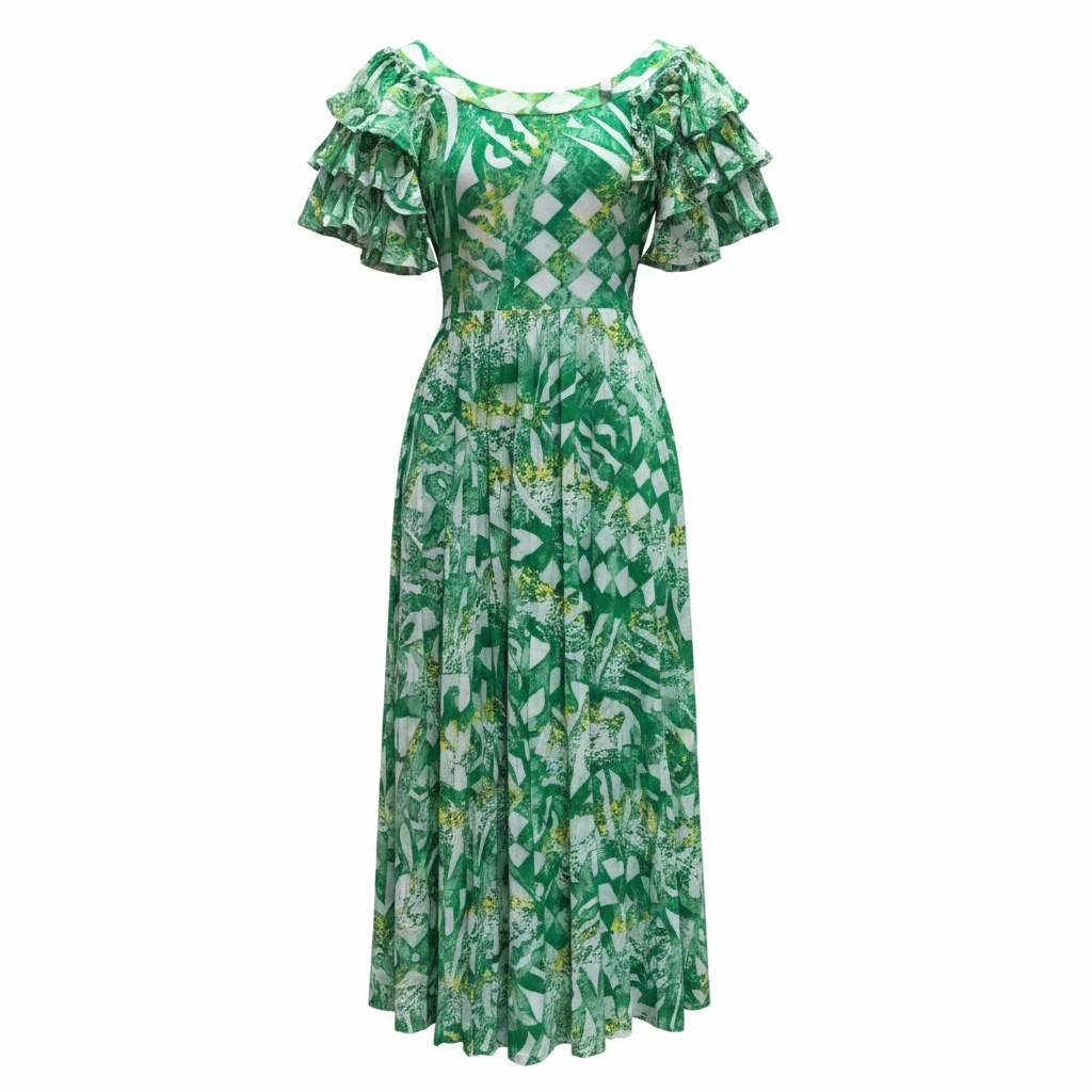 (Size 14) Hand-Painted Triple-Flare Sleeved Dress
