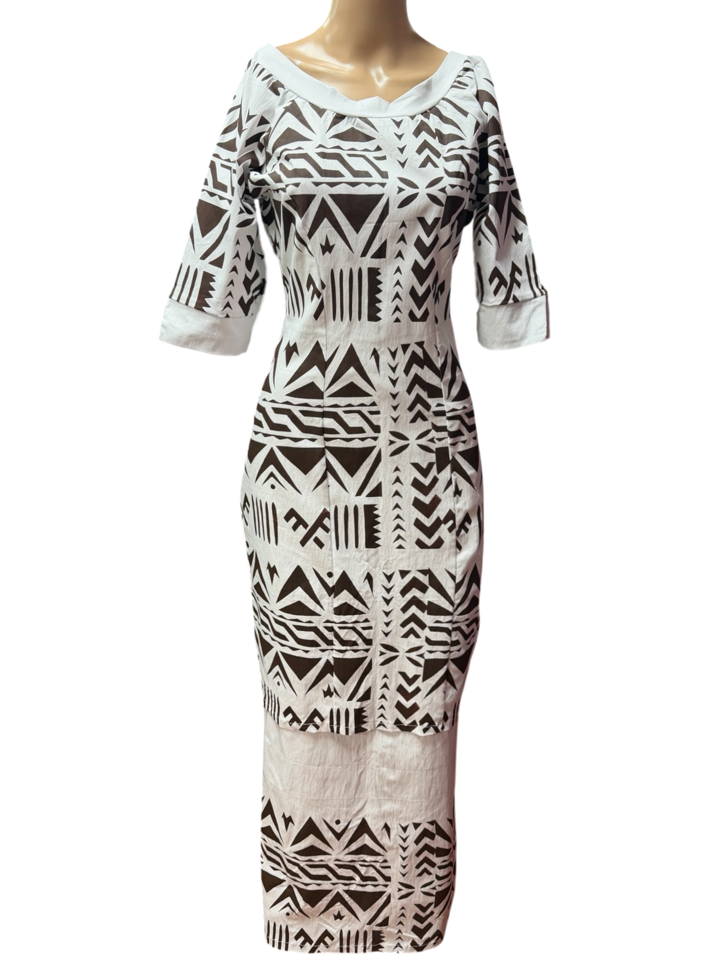 (Size 14) Hand-Painted White Puletasi