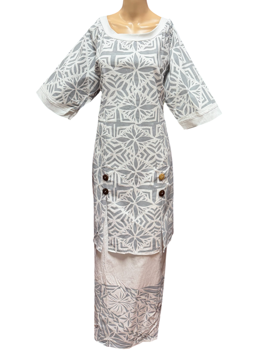 (Size 22) Hand-Painted White Puletasi