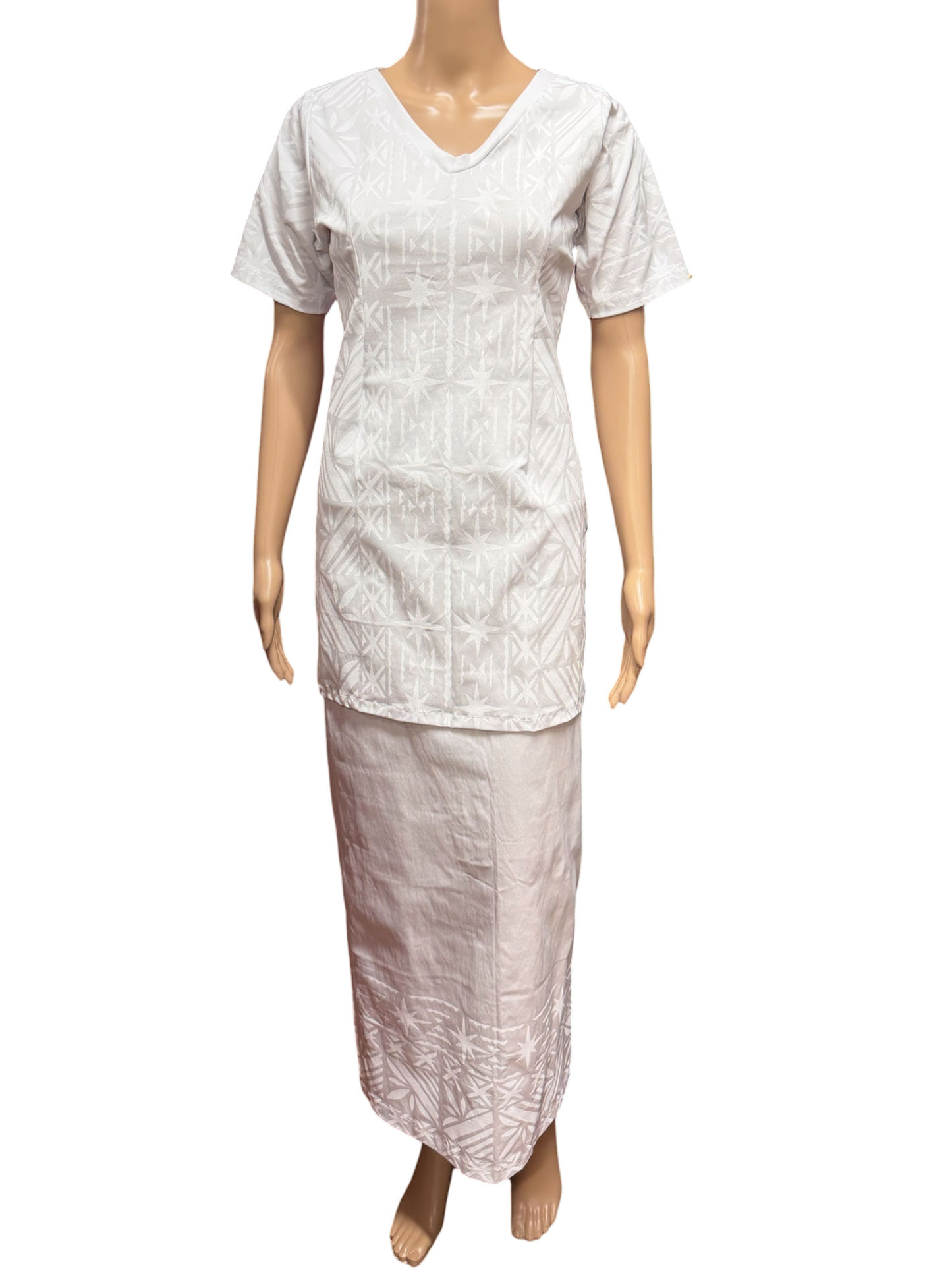 (Size 10) Hand-Painted White Puletasi