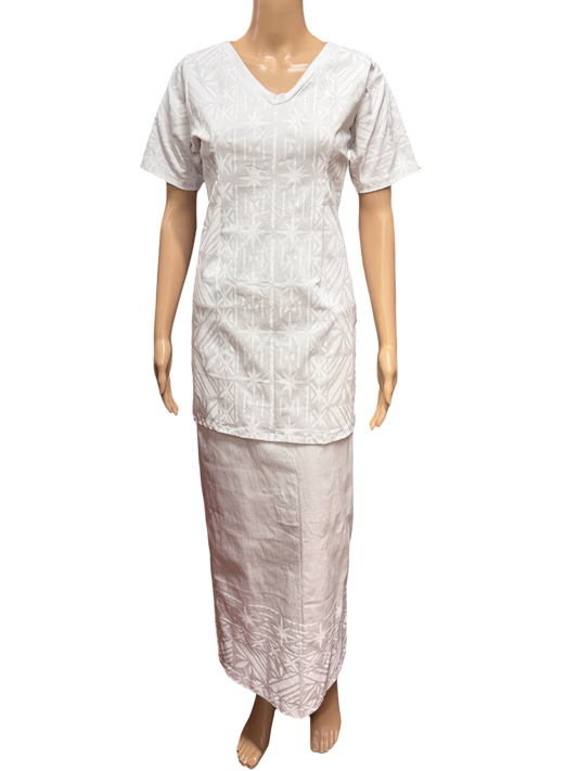 (Size 10) Hand-Painted White Puletasi