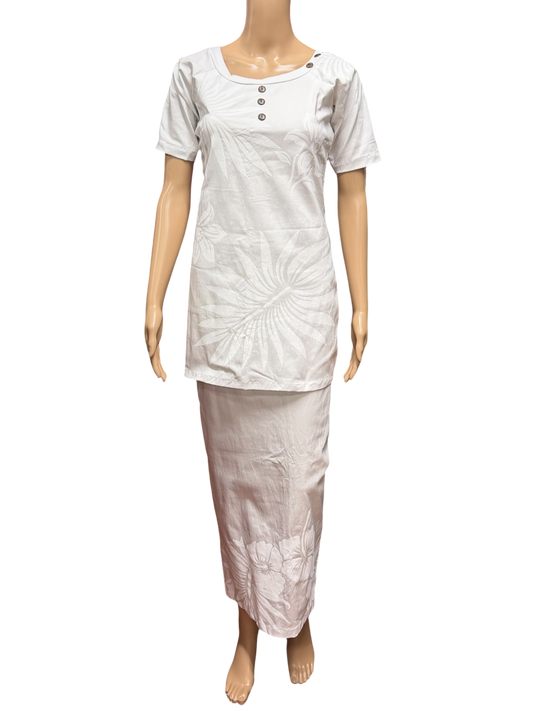 (Size 10) Hand-Painted White Puletasi